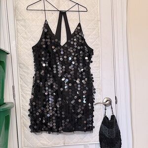 H&M Black Sequin Dress. Spaghetti strap elastic. EUR 42, US 10
